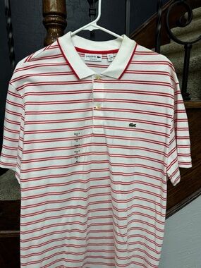 New XXL Lacoste Men's White Polo with Red Stripes